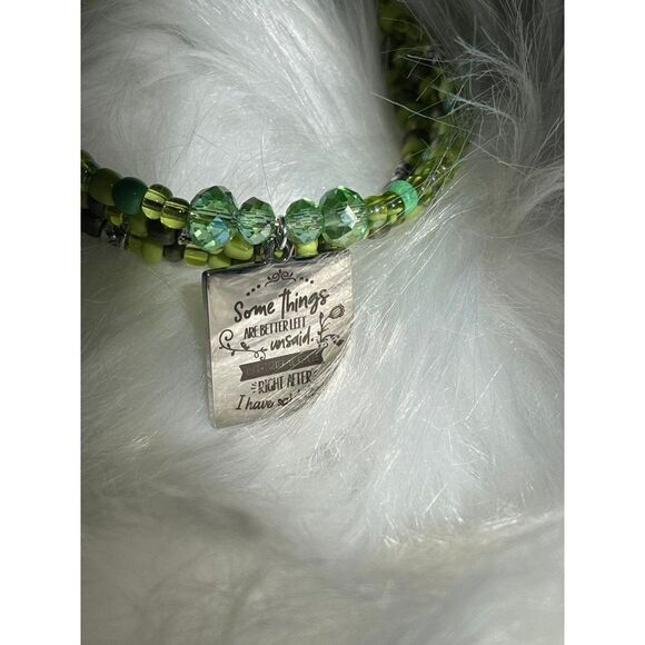 Handmade green beaded wrap bracelet/ gift for unisex/ memory wire bracelet/ - Picture 6 of 6